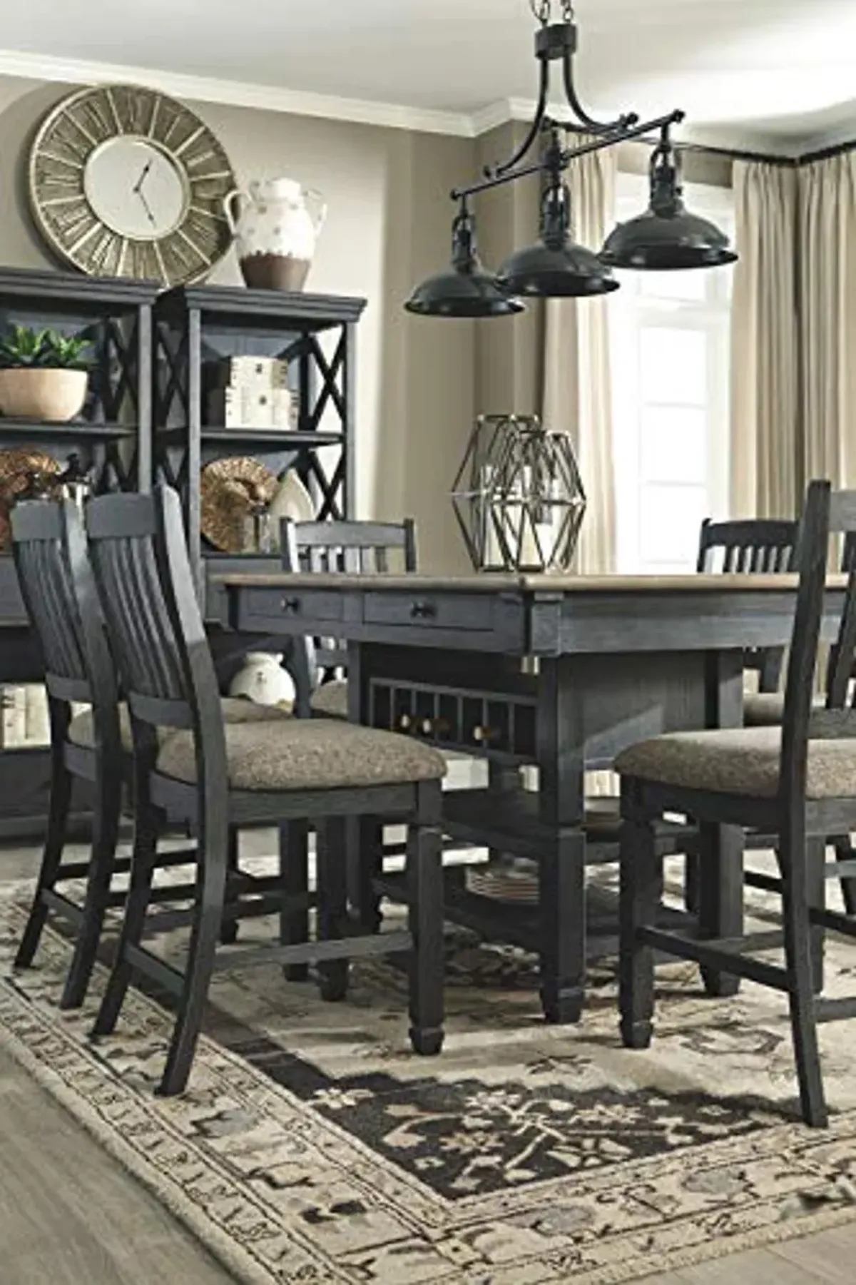 Signature Design by Ashley Tyler Creek Farmhouse 24.38" Counter Height Upholstered Barstool, Set of 2, Almost Black