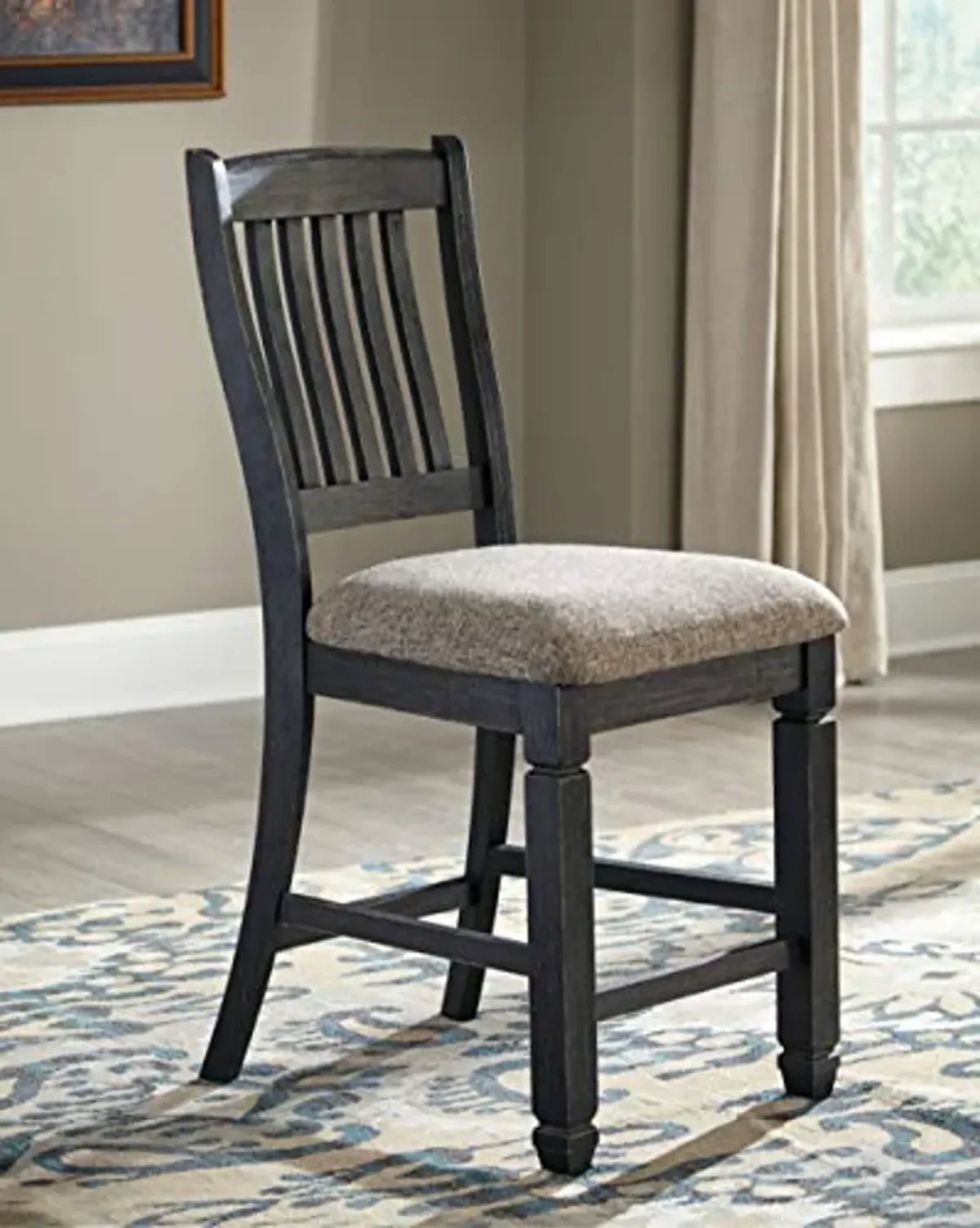 Signature Design by Ashley Tyler Creek Farmhouse 24.38" Counter Height Upholstered Barstool, Set of 2, Almost Black