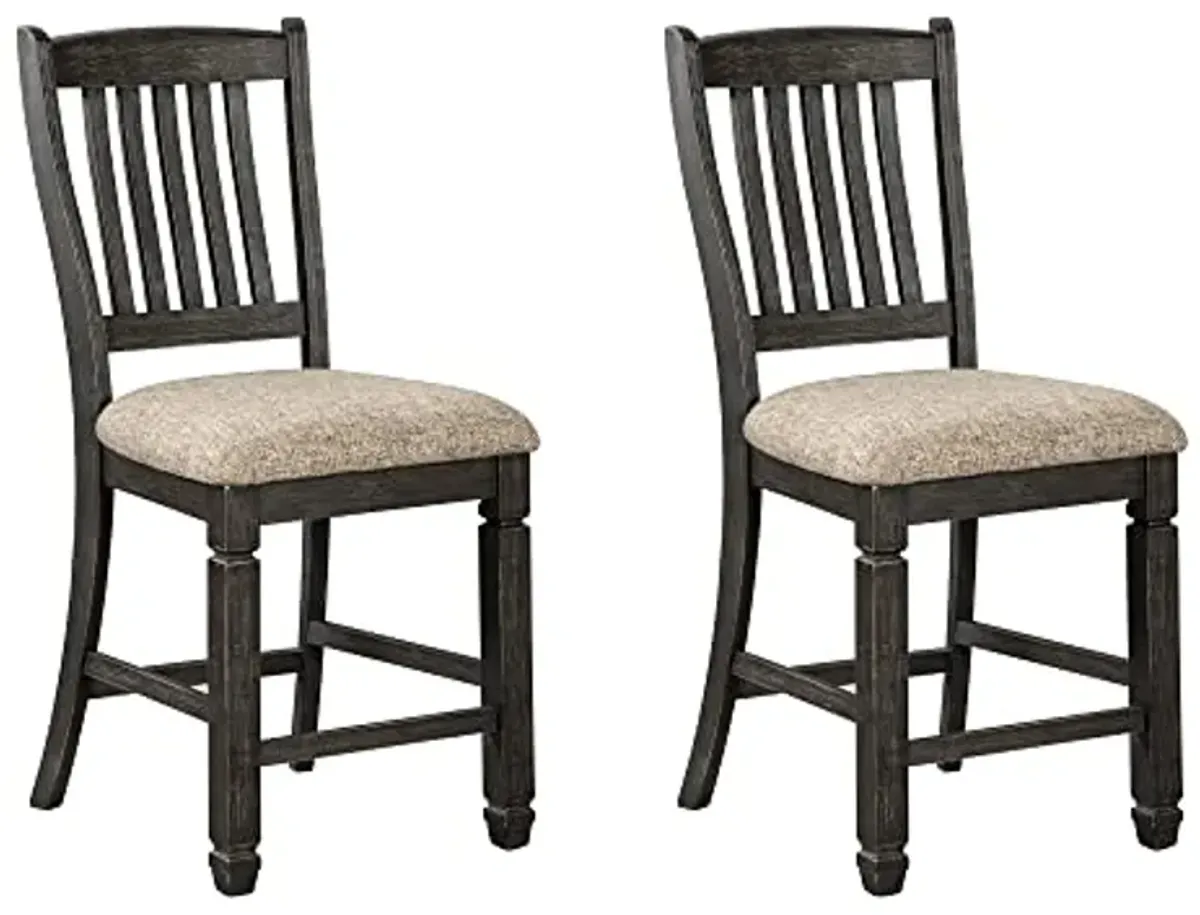 Signature Design by Ashley Tyler Creek Farmhouse 24.38" Counter Height Upholstered Barstool, Set of 2, Almost Black