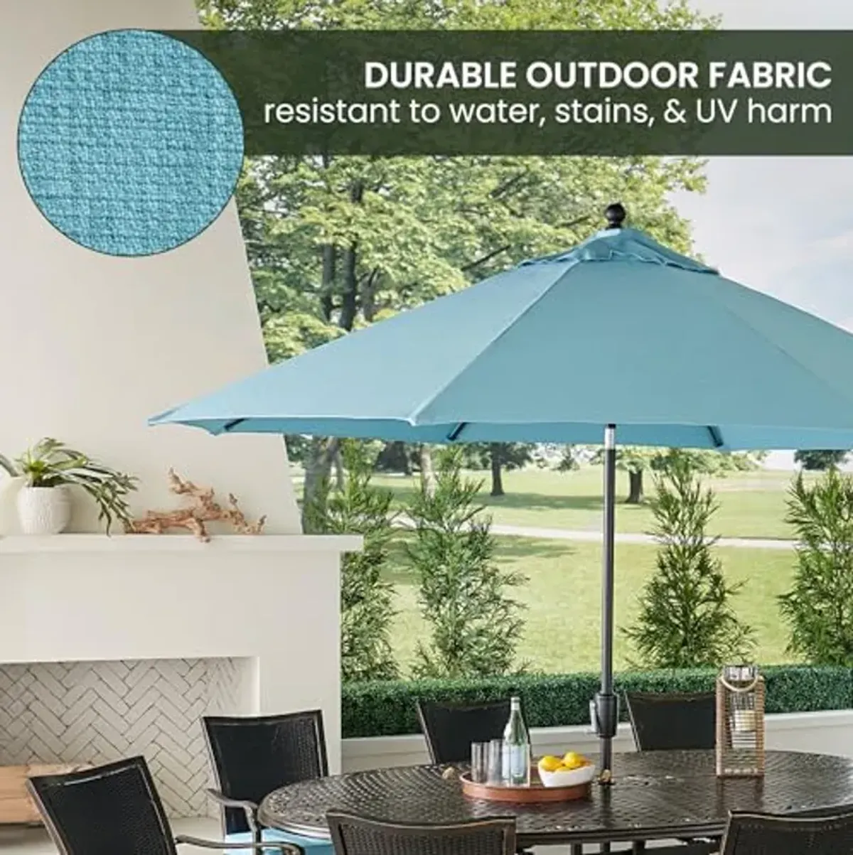 Hanover Traditions 11 Ft. Patio Umbrella with Rust-Resistant Aluminum PVC, Easy-Crank Lever, and Weather-Resistant Fabric, Outdoor Umbrella, Blue