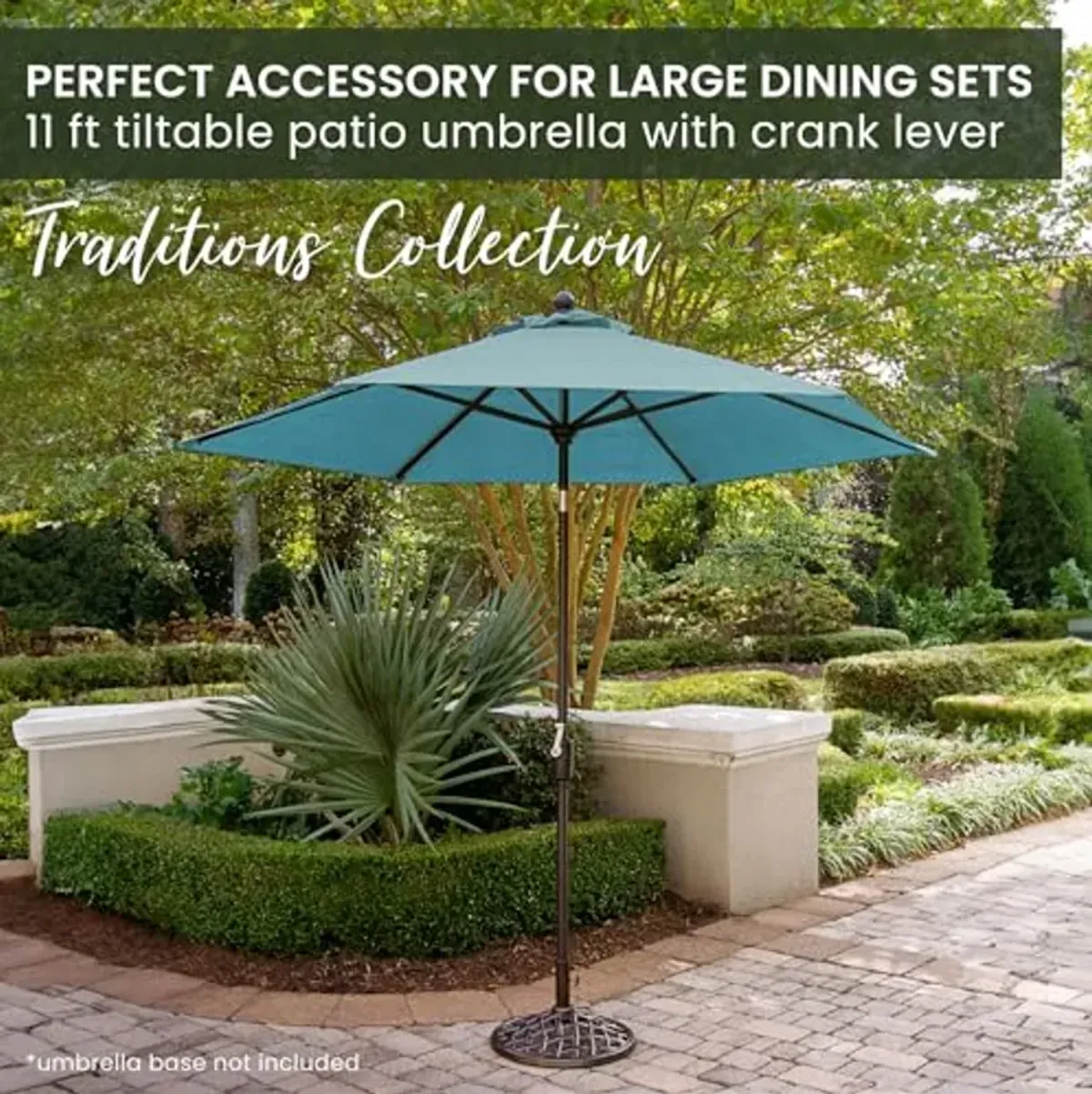 Hanover Traditions 11 Ft. Patio Umbrella with Rust-Resistant Aluminum PVC, Easy-Crank Lever, and Weather-Resistant Fabric, Outdoor Umbrella, Blue