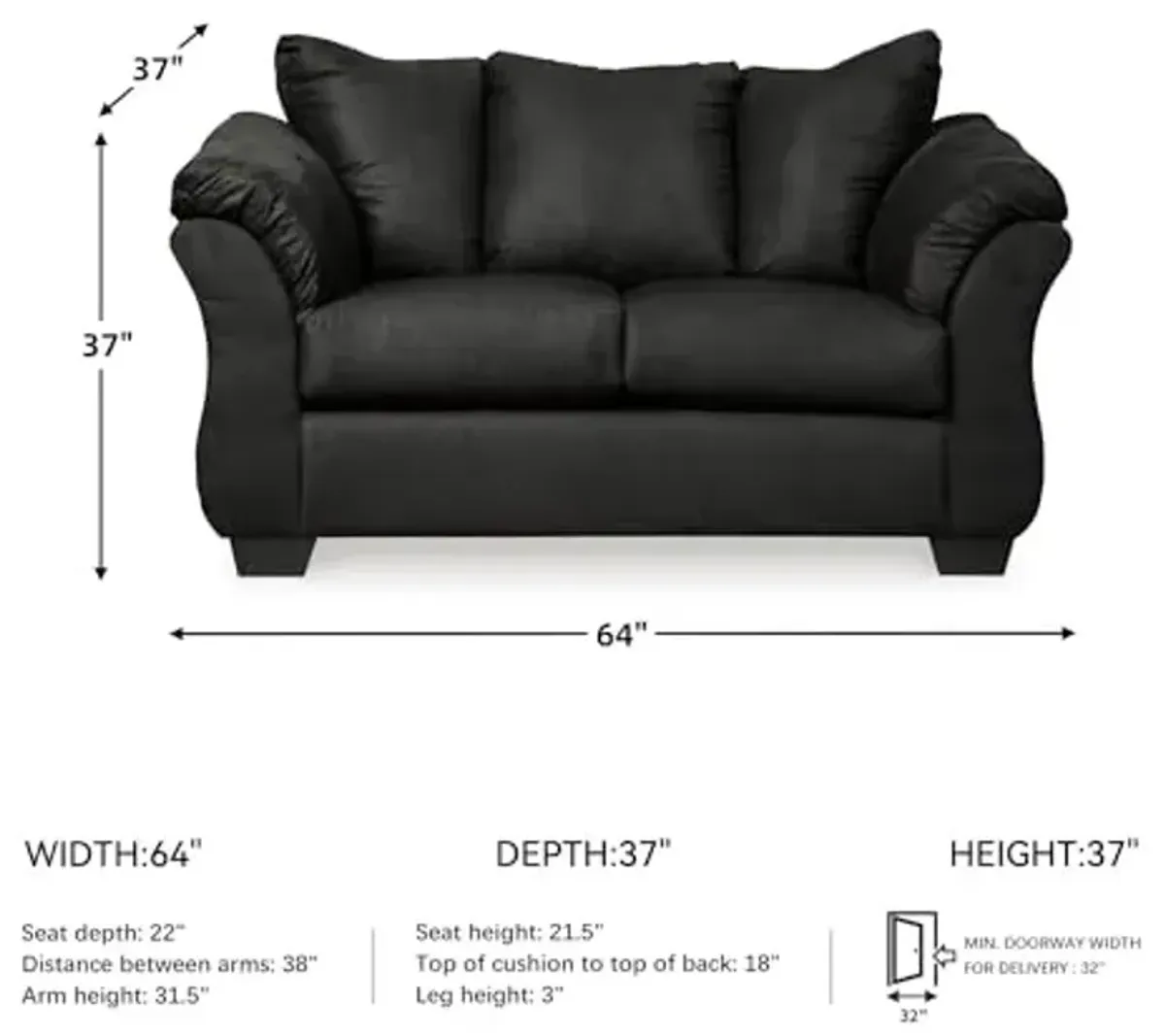 Signature Design by Ashley Darcy Casual Plush Loveseat, Black