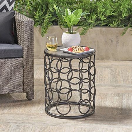 Christopher Knight Home Beryl Outdoor 16 Inch Grey Finish Ceramic Tile Side Table, Black Metal