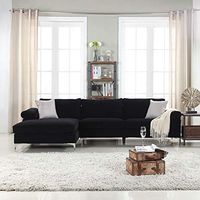 Divano Roma Furniture Modern Large Velvet Fabric Sectional Sofa, L-Shape Couch with Extra Wide Chaise Lounge (Black)
