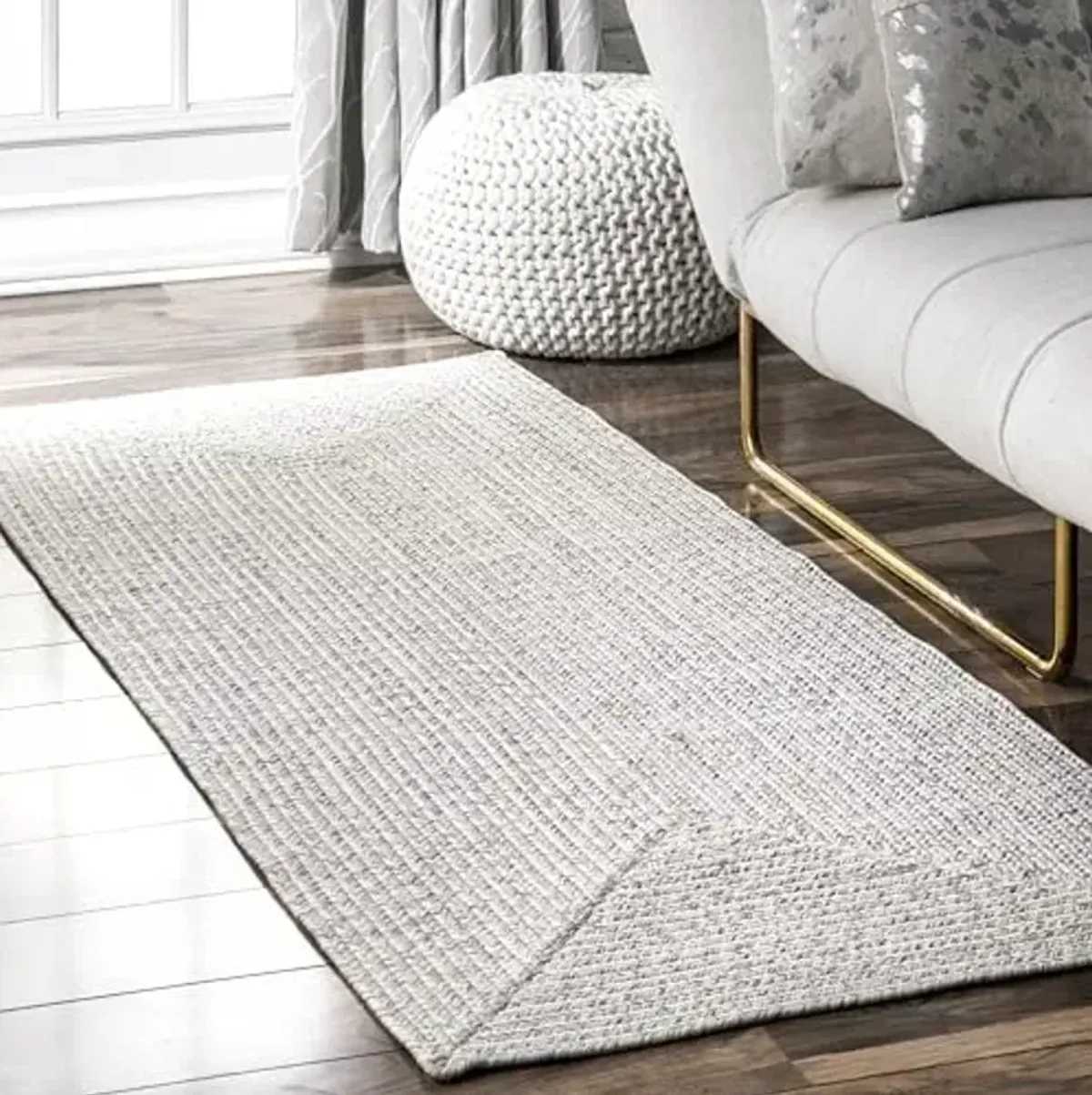 nuLOOM 2' x 6' Solid Hand Braided Indoor/Outdoor Area Rug, Pet-Friendly, High Traffic, Weather Resistant, for Patio, Balcony, Bedroom, Living, Dining Room, Wynn Ivory