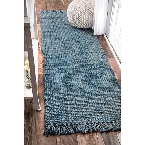 nuLOOM Daniela Farmhouse Chunky Jute Runner Rug, 2' 6” x 12', Blue
