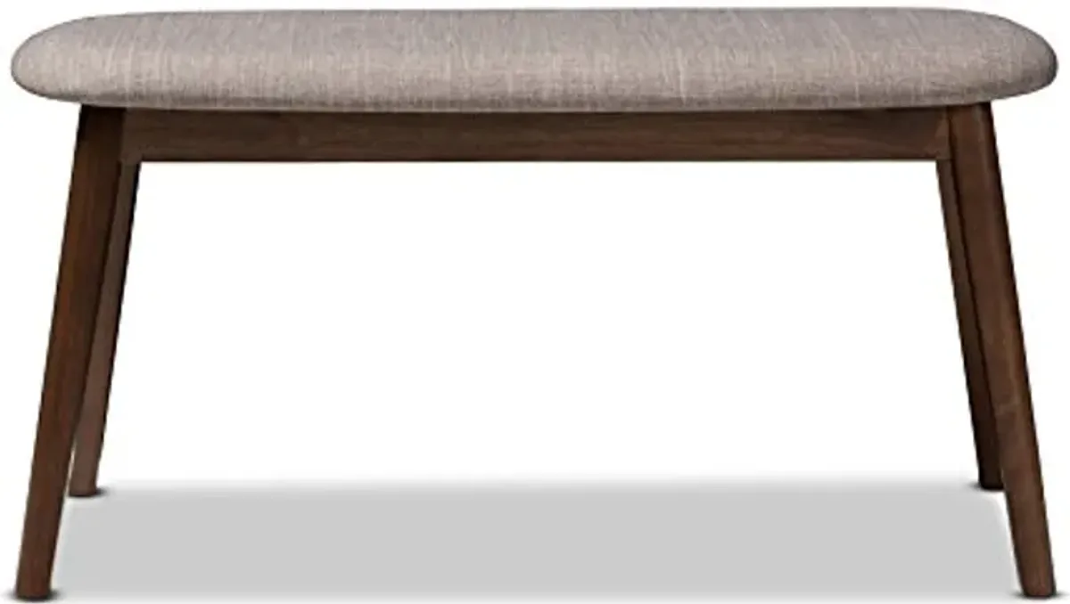 Baxton Studio Easton Mid-Century Modern Light Grey Fabric Upholstered Walnut Finished Wood Bench