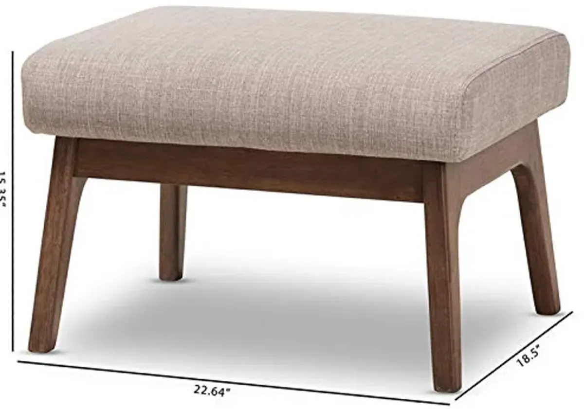 Baxton Studio Bianca Mid-Century Wood Ottoman/Mid-Century/Fabric Polyester 100%"/Rubber Wood/Light Grey/Walnut Brown