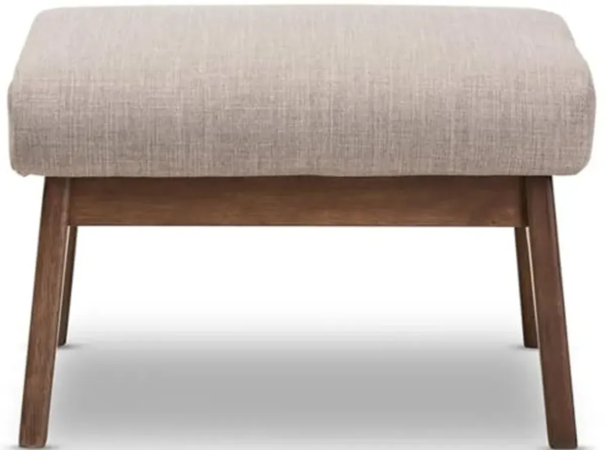 Baxton Studio Bianca Mid-Century Wood Ottoman/Mid-Century/Fabric Polyester 100%"/Rubber Wood/Light Grey/Walnut Brown