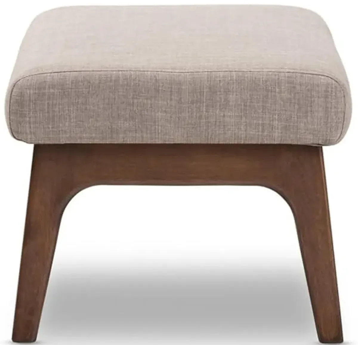 Baxton Studio Bianca Mid-Century Wood Ottoman/Mid-Century/Fabric Polyester 100%"/Rubber Wood/Light Grey/Walnut Brown