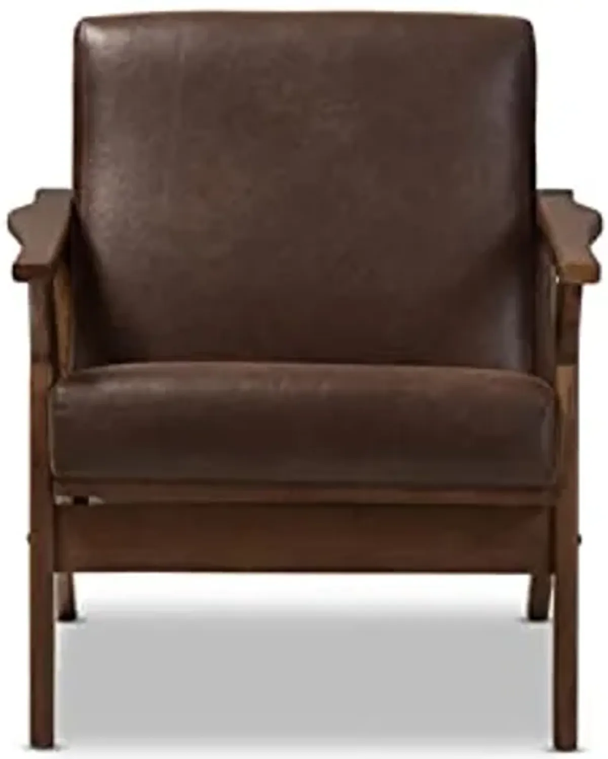 Baxton Studio Bianca Modern Walnut Wood Dark Brown Distressed Lounge Chair Mid-Century/Dark Brown/Walnut Brown/Faux Leather/Rubber Wood/