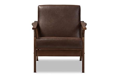 Baxton Studio Bianca Mid-Century Modern Walnut Wood Dark Brown Distressed Faux Leather Lounge Chair Mid-Century/Dark Brown/Walnut Brown/Faux Leather/Rubber Wood/