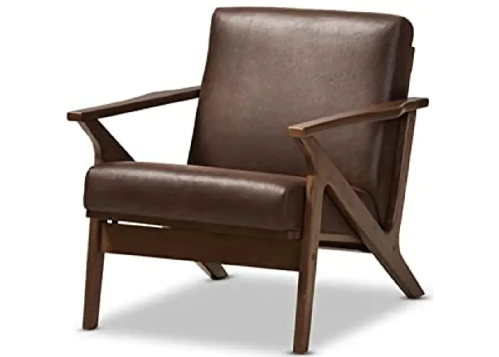 Baxton Studio Bianca Modern Walnut Wood Dark Brown Distressed Lounge Chair Mid-Century/Dark Brown/Walnut Brown/Faux Leather/Rubber Wood/