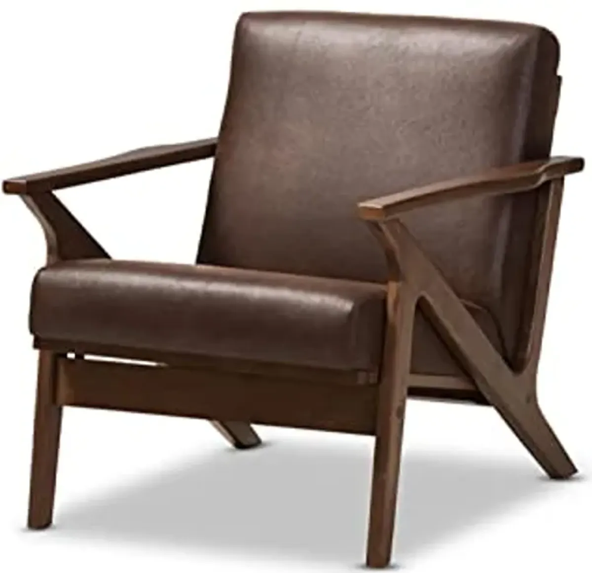 Baxton Studio Bianca Modern Walnut Wood Dark Brown Distressed Lounge Chair Mid-Century/Dark Brown/Walnut Brown/Faux Leather/Rubber Wood/