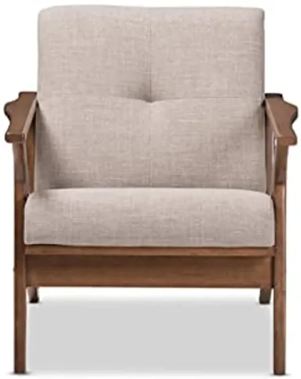 Baxton Studio Bianca Mid-Century Modern Walnut Wood Light Grey Fabric Tufted Lounge Chair