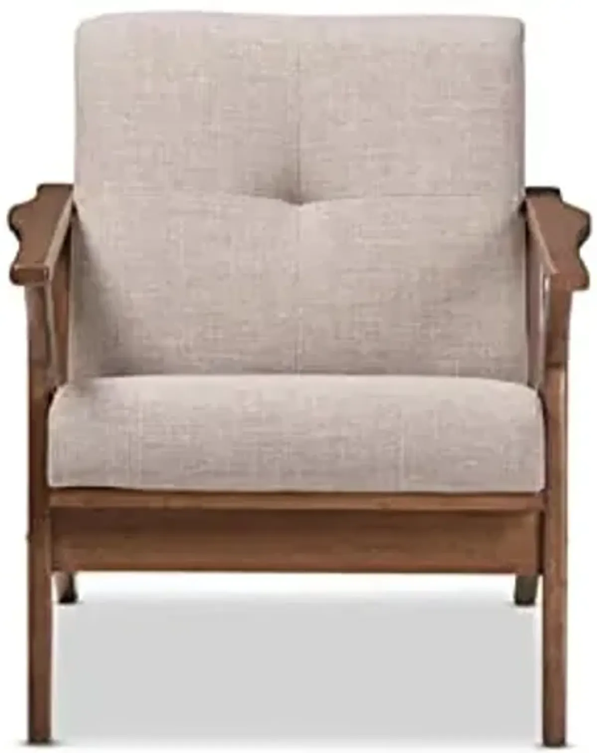 Baxton Studio Bianca Mid-Century Modern Walnut Wood Light Grey Fabric Tufted Lounge Chair
