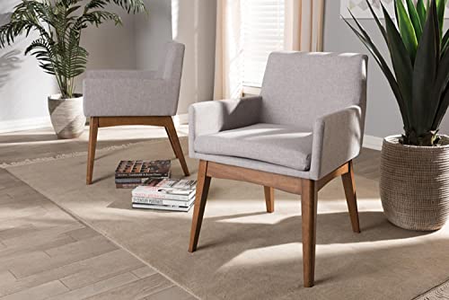 Baxton Studio Nexus Mid-Century Modern Walnut Wood Finishing Greyish Beige Fabric Dining Armchair