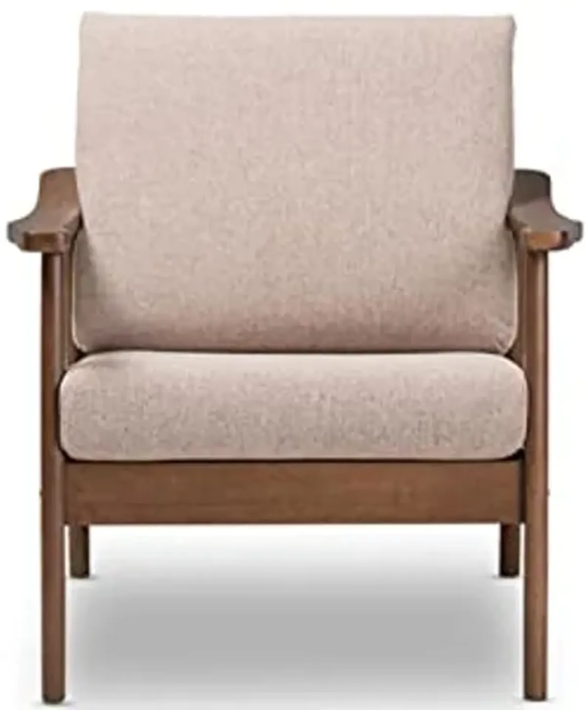 Baxton Studio Venza Mid-Century Modern Walnut Wood Light Brown Fabric Upholstered Lounge Chair