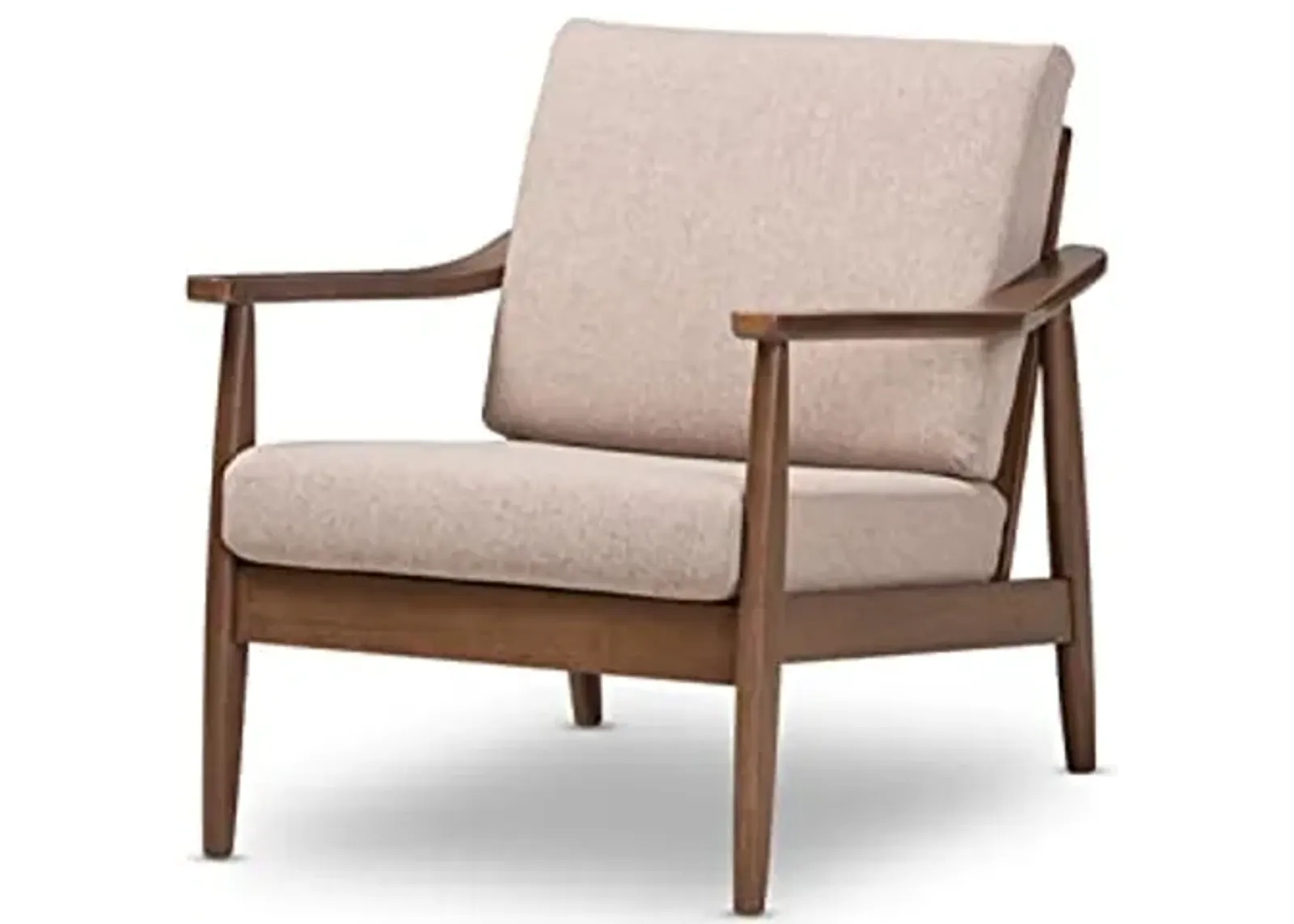 Baxton Studio Venza Mid-Century Modern Walnut Wood Light Brown Fabric Upholstered Lounge Chair