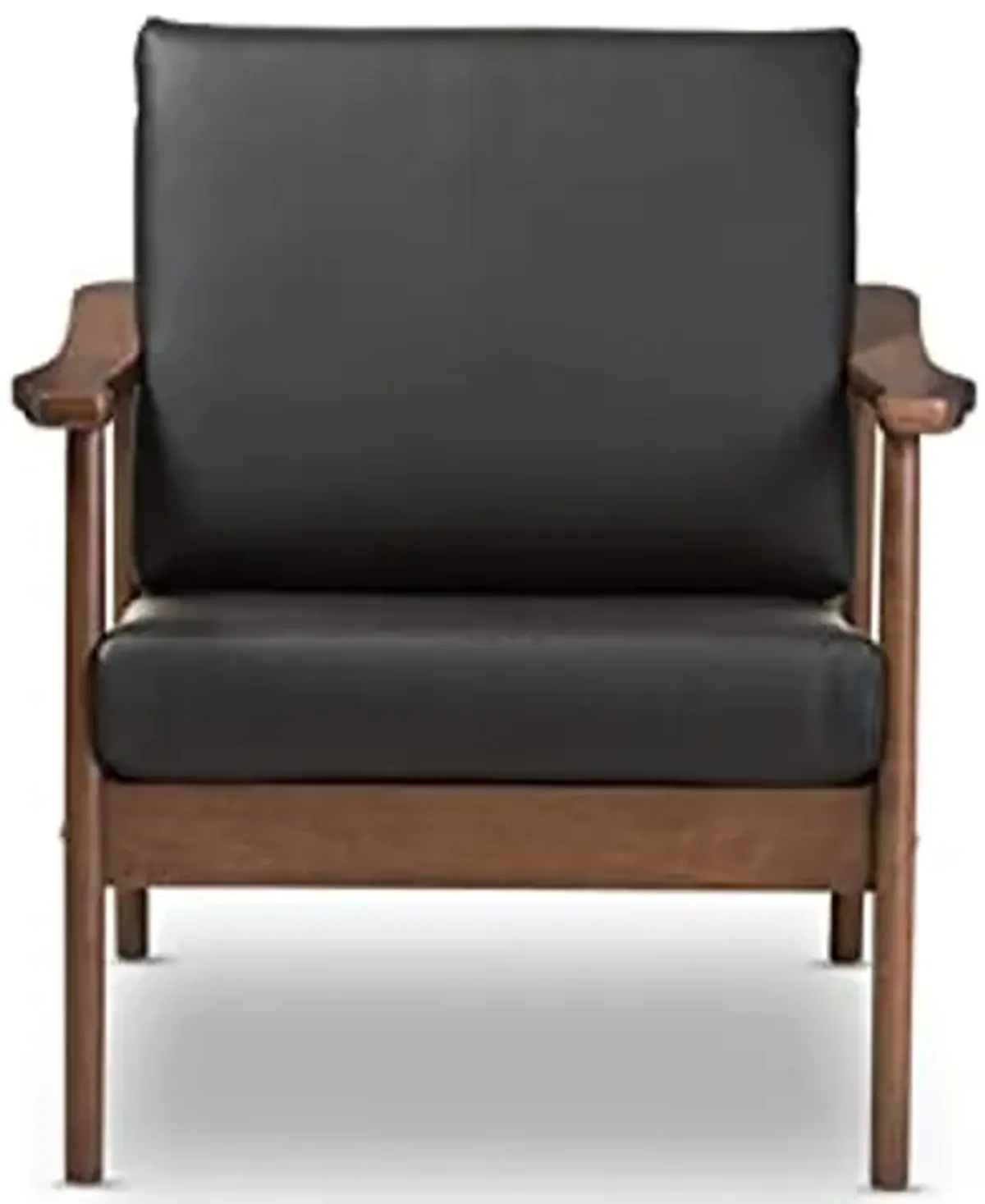 Baxton Studio Venza Mid-Century Modern Walnut Wood Black Faux Leather Lounge Chair/Mid-Century/Black/Walnut Brown/Faux Leather/Rubber Wood