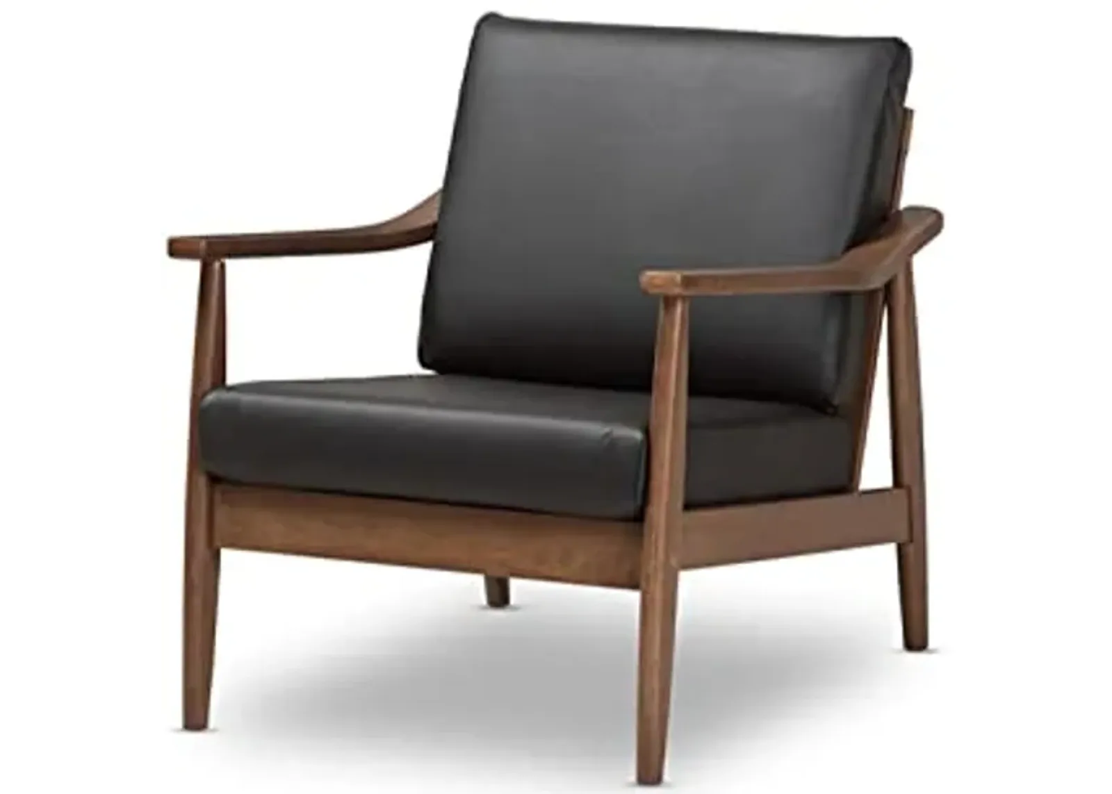 Baxton Studio Venza Mid-Century Modern Walnut Wood Black Faux Leather Lounge Chair/Mid-Century/Black/Walnut Brown/Faux Leather/Rubber Wood