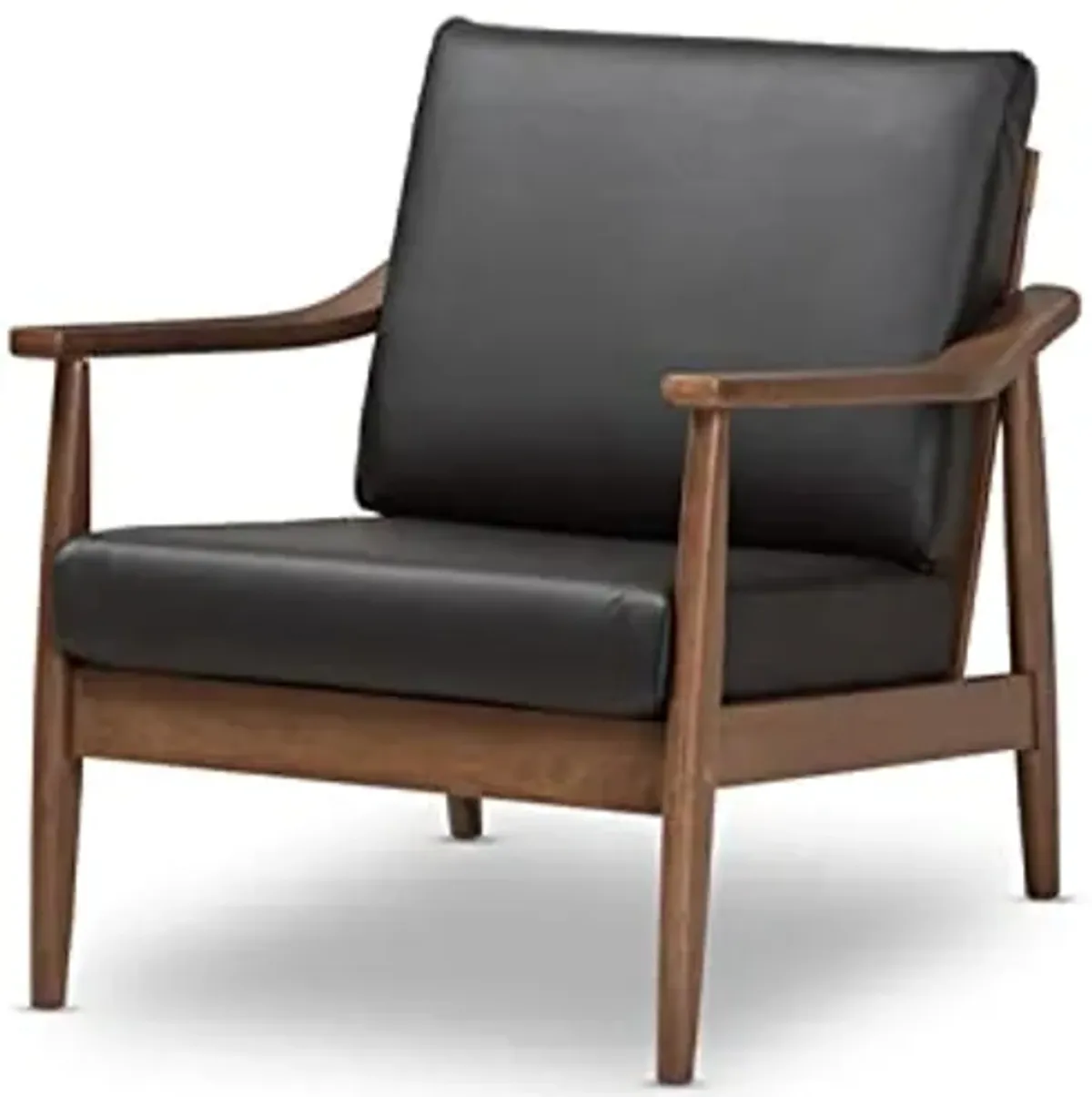 Baxton Studio Venza Mid-Century Modern Walnut Wood Black Faux Leather Lounge Chair/Mid-Century/Black/Walnut Brown/Faux Leather/Rubber Wood