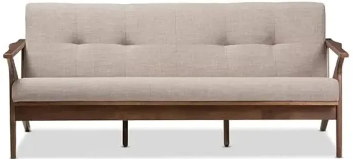 Baxton Studio Bianca Fabric Sofa in Light Gray and Walnut Brown