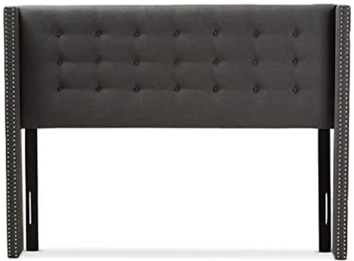 Baxton Studio Ginaro Modern and Contemporary Dark Grey Fabric Button-Tufted Nail Head Queen Size Winged Headboard/Dark Grey/Contemporary/Fabric Polyester 100%"/LVL/MDF/Foam