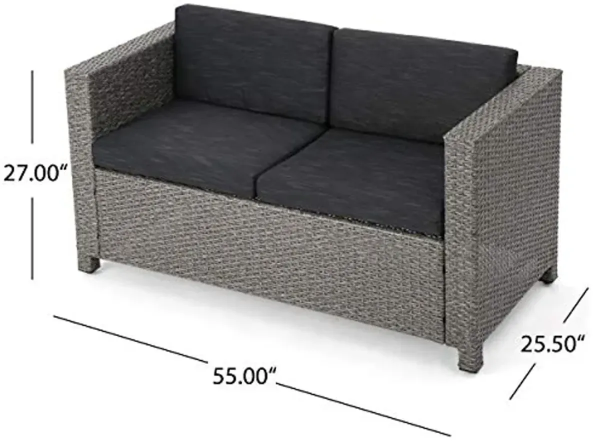 Christopher Knight Home Puerta Outdoor Wicker Loveseat with Cushions, Grey / Mixed Black Cushions