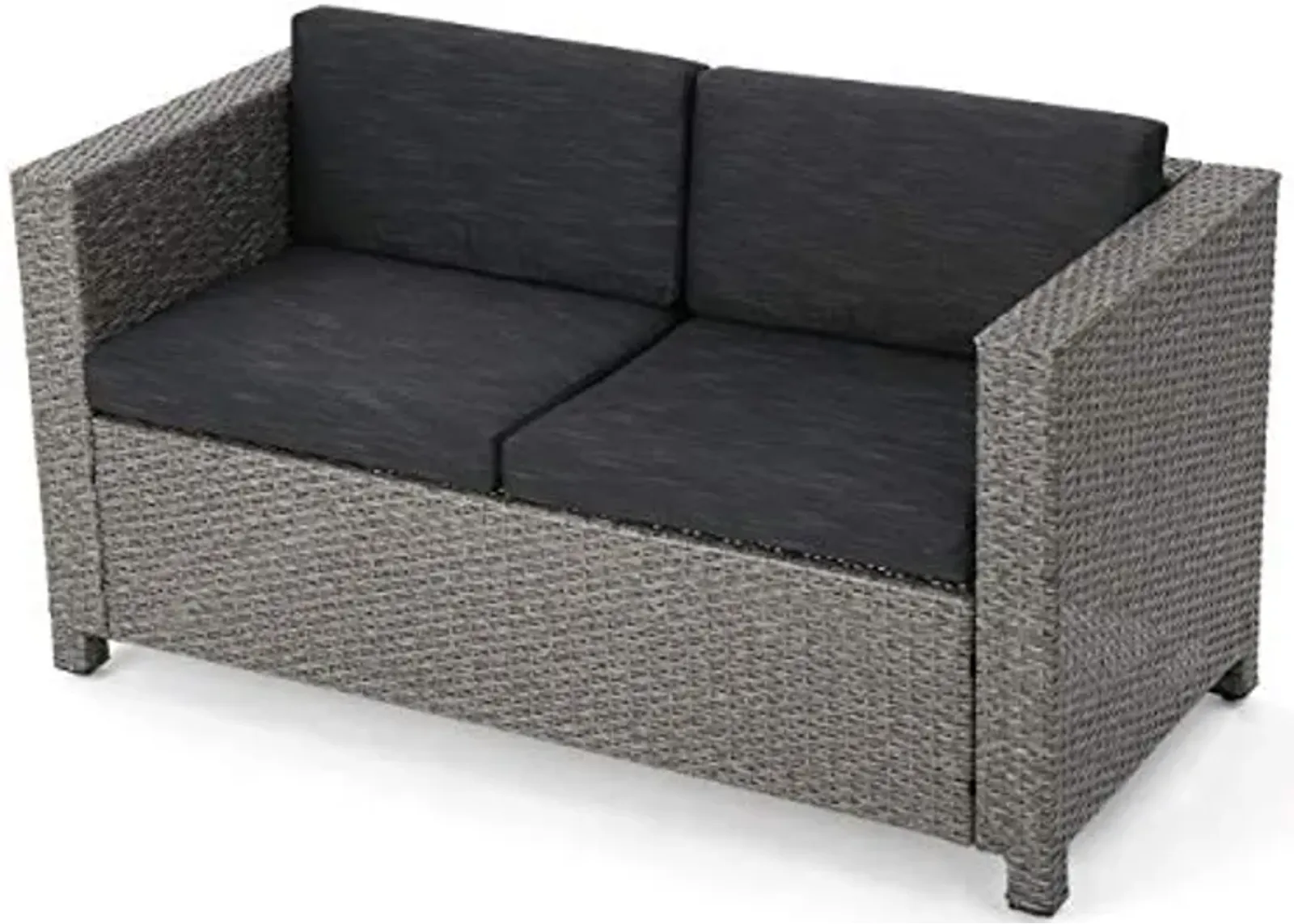 Christopher Knight Home Puerta Outdoor Wicker Loveseat with Cushions, Grey / Mixed Black Cushions