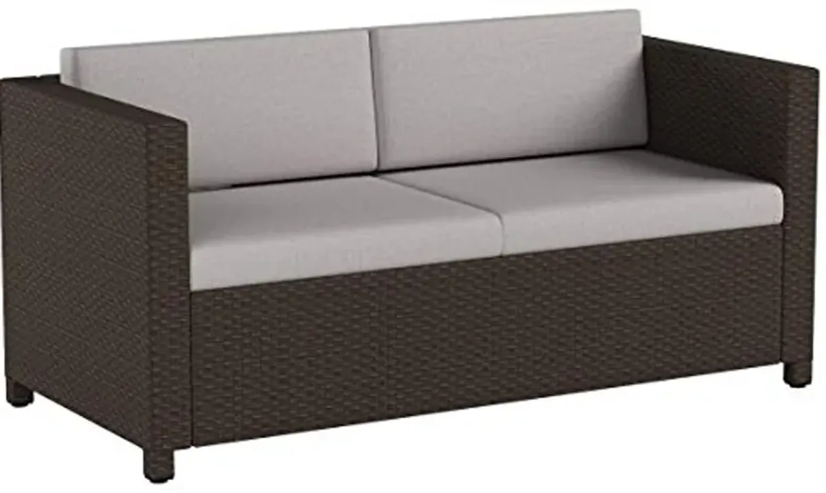 Christopher Knight Home Puerta Outdoor Wicker Loveseat with Cushions, Brown / Ceramic Grey Cushions