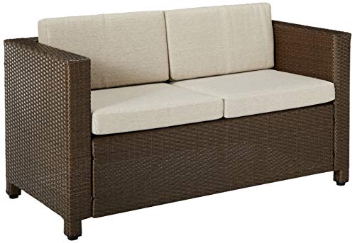 Christopher Knight Home Puerta Outdoor Wicker Loveseat with Cushions, Brown / Ceramic Grey Cushions