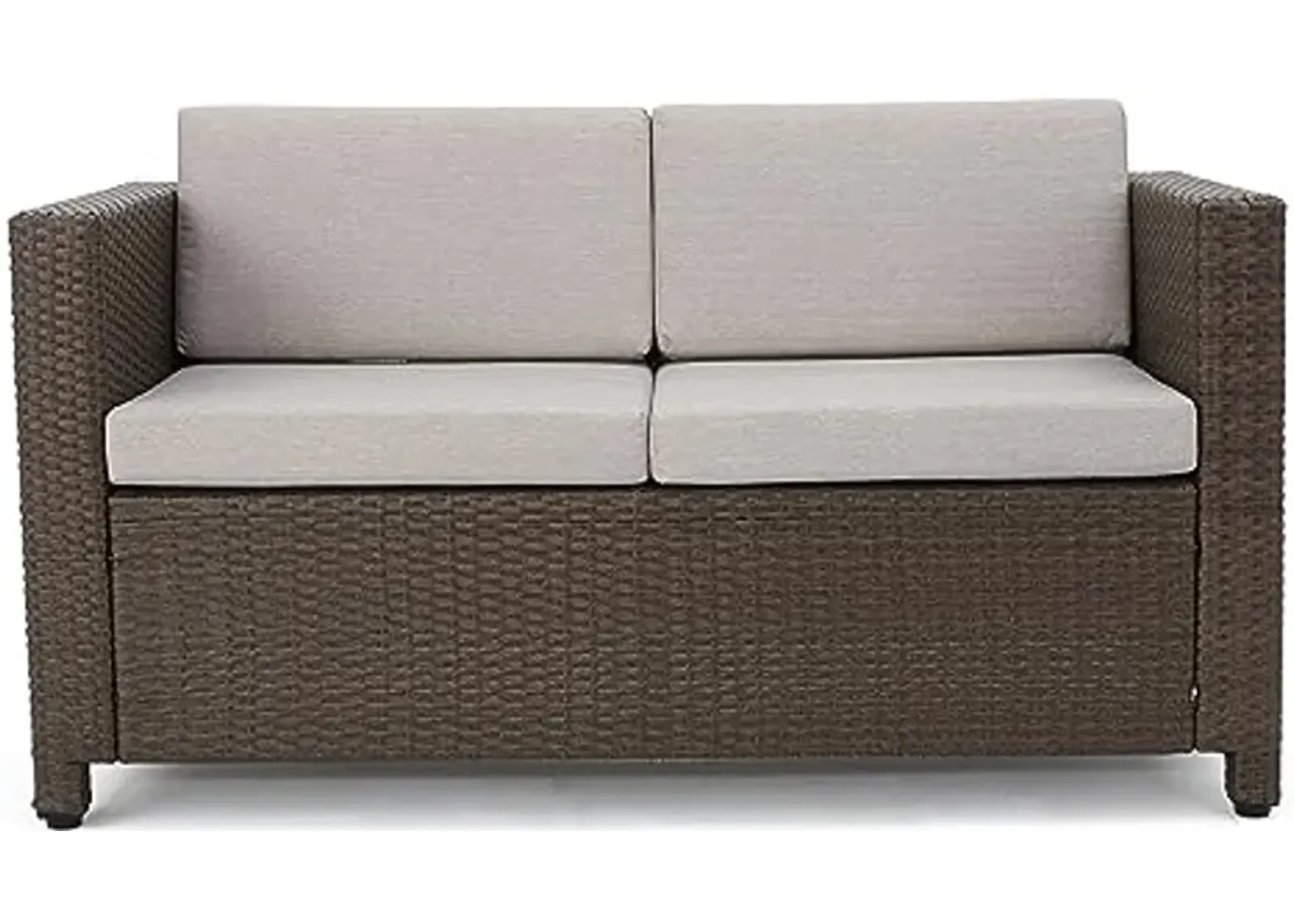 Christopher Knight Home Puerta Outdoor Wicker Loveseat with Cushions, Brown / Ceramic Grey Cushions