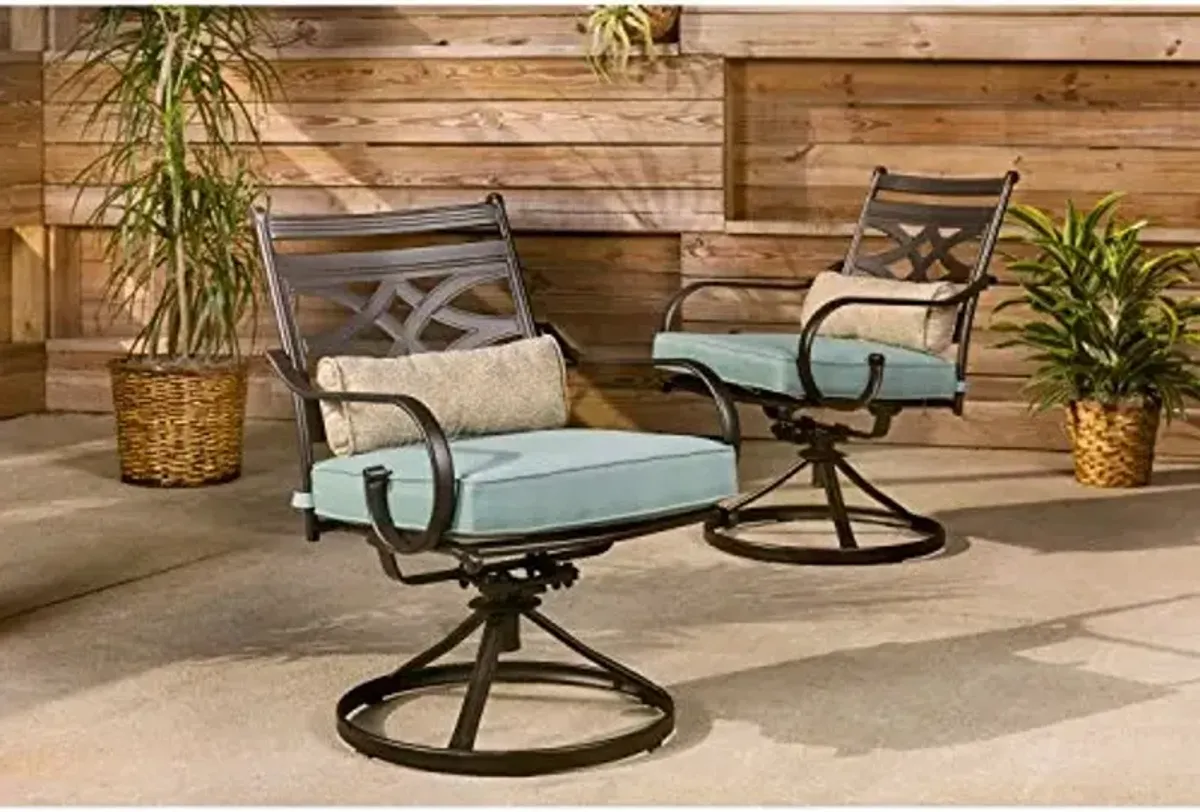 Hanover Montclair 7-Piece Outdoor Dining Set with 6 Swivel Rockers, Ocean Blue Cushions and Stamped Steel Rectangular Dining Table, Patio Dining Set for 6, Premium All-Weather Patio Furniture for Deck