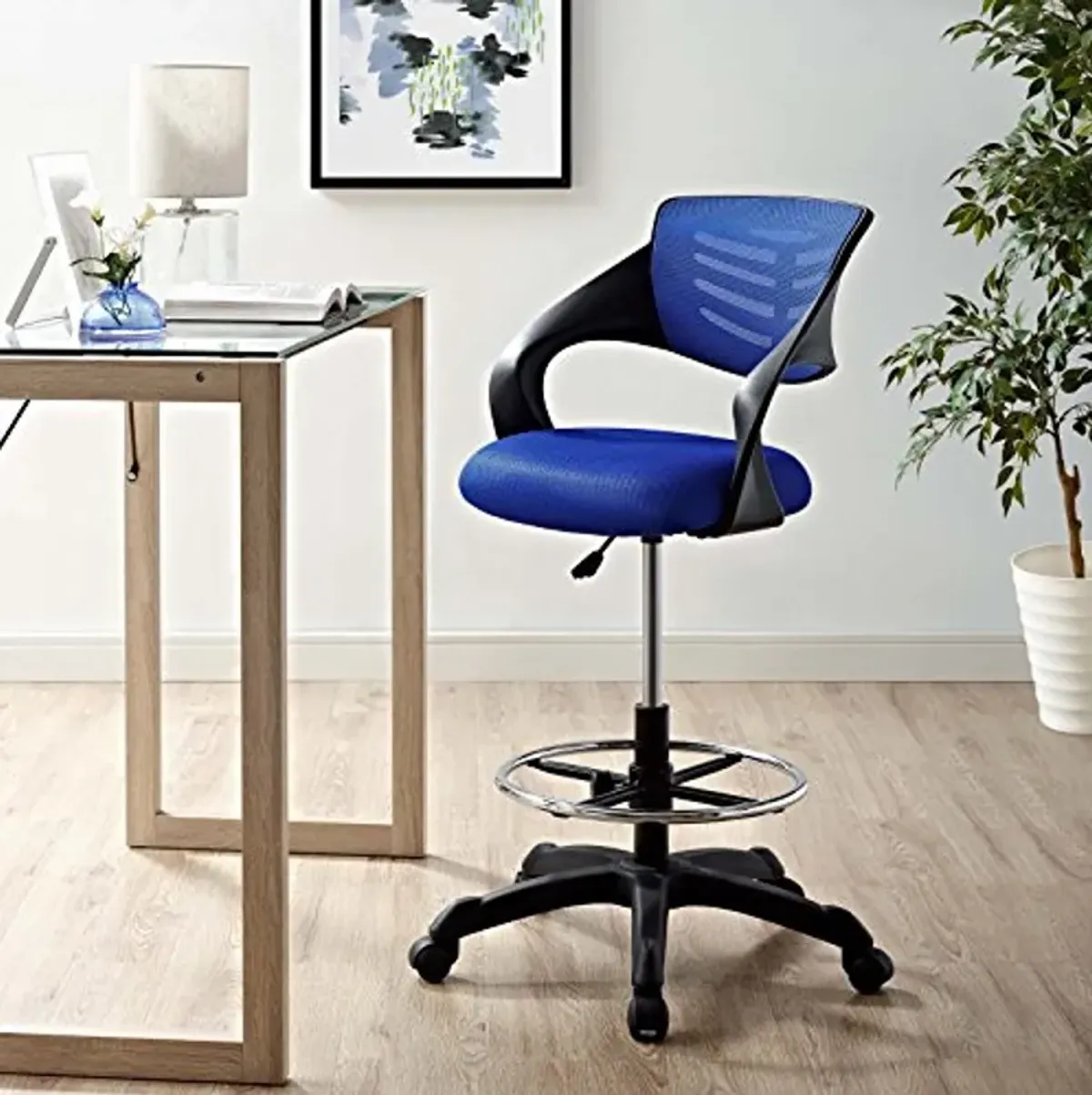 Modway Thrive Drafting Chair - Tall Office Chair for Adjustable Standing Desks in Blue