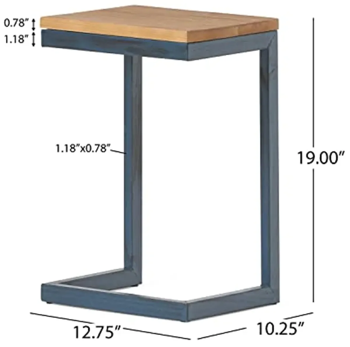 Christopher Knight Home Caspian Outdoor Firwood C Shaped Table, Antique Finish, Small, 10.25 in x 12.75 in x 19.5 in