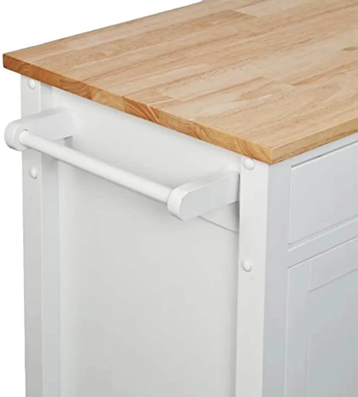 SEI Furniture Rolling Kitchen Cart Island - Fixed Shelves w/Cabinet - White Finish w/Wood Top, AMZ7723AK