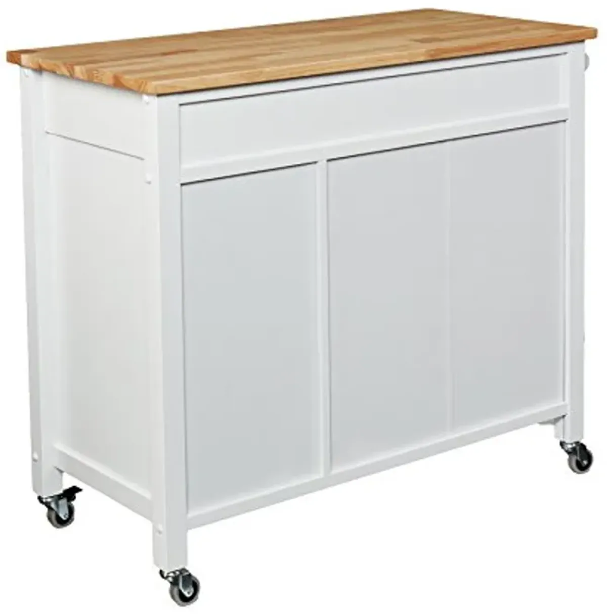 SEI Furniture Rolling Kitchen Cart Island - Fixed Shelves w/Cabinet - White Finish w/Wood Top, AMZ7723AK