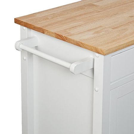 SEI Furniture Rolling Kitchen Cart Island - Fixed Shelves w/Cabinet - White Finish w/Wood Top, AMZ7723AK