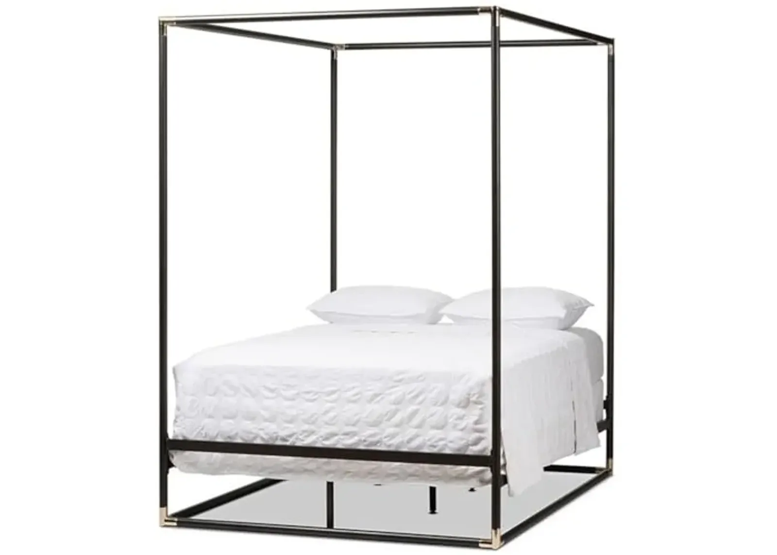 Baxton Studio Eva Vintage Industrial Black Finished Metal Canopy Queen Bed Black/Metal/Vintage Industrial