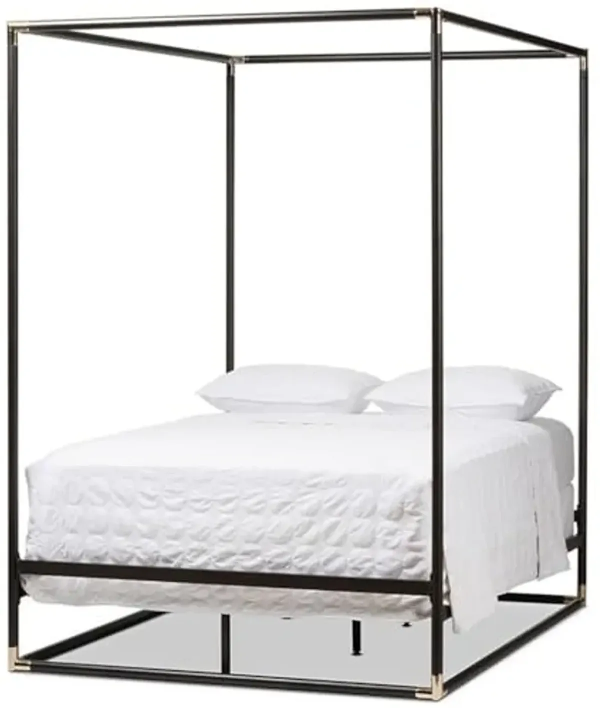 Baxton Studio Eva Vintage Industrial Black Finished Metal Canopy Queen Bed Black/Metal/Vintage Industrial