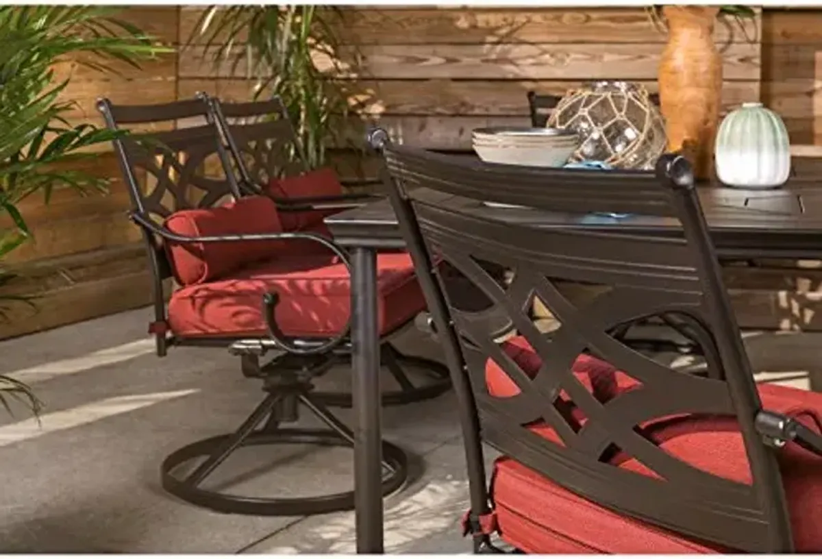 Hanover Montclair 7-Piece Outdoor Dining Set with 6 Swivel Rockers, Chili Red Cushions and Stamped Steel Rectangular Dining Table, Patio Dining Set for 6, Premium All-Weather Patio Furniture for Deck