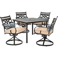 Hanover Montclair 5-Piece All-Weather Outdoor Patio Dining Set, 4 Cushioned Swivel Rocker Chairs and 40" Square Stamped Rectangle Table, MCLRDN5PCSQSW4-TAN, Tan