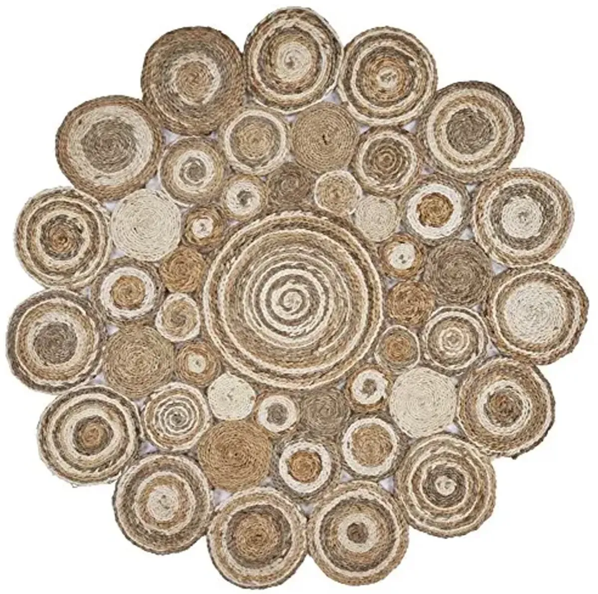 LR Home Natural Jute 6ft Round Area Rug for Home Decor | Braided Rugs for Living Room, Bedroom, Playroom | Bohemian Farmhouse Indoor Carpet for Room Decor | Natural/Bleach Gray