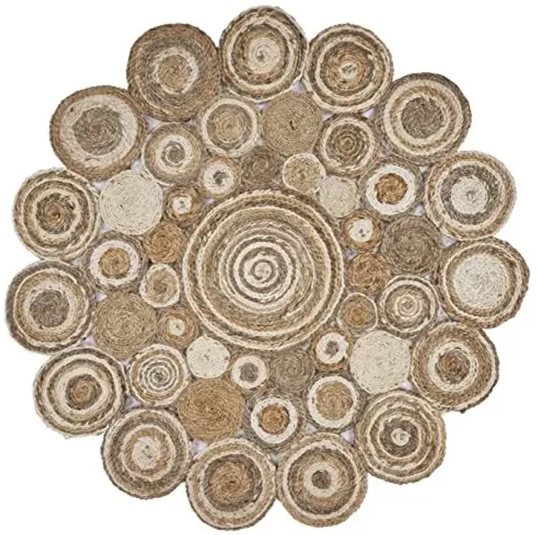 LR Home Natural Jute 6ft Round Area Rug for Home Decor | Braided Rugs for Living Room, Bedroom, Playroom | Bohemian Farmhouse Indoor Carpet for Room Decor | Natural/Bleach Gray