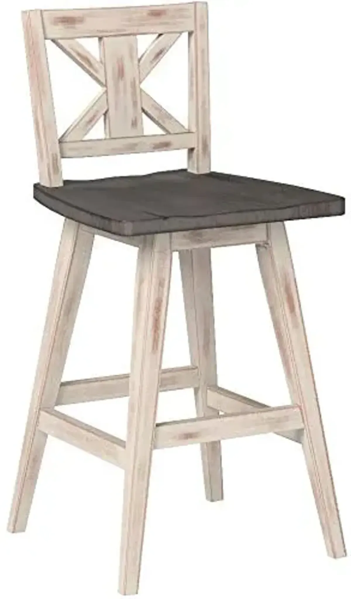 Counter Height Stools Set of 2 - Solid Wood High Back 360° Swivel Wooden Stools Counter Height, Foot Rest, X Back, Wide Seat, Farmhouse, Easy to Clean, 24" Seat Height, Distressed Gray/White