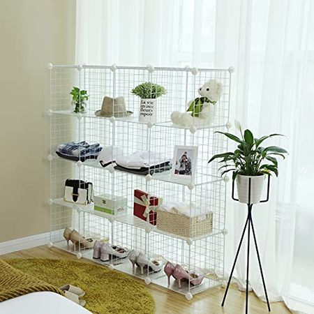 SONGMICS 16-Cube Shelves Organizer, Modular Bookcase, DIY Closet Cabinet Shelf White ULPI44W