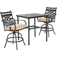 Hanover MCLRDN3PCBRSW2-TAN 3-Piece High, Tan Montclair Weather Outdoor Counter-Height Patio Dining Set, 2 Cushioned Swivel Chairs and 33" Square Stamped Rectangle Table, MCLRDN5PCBR-TAN