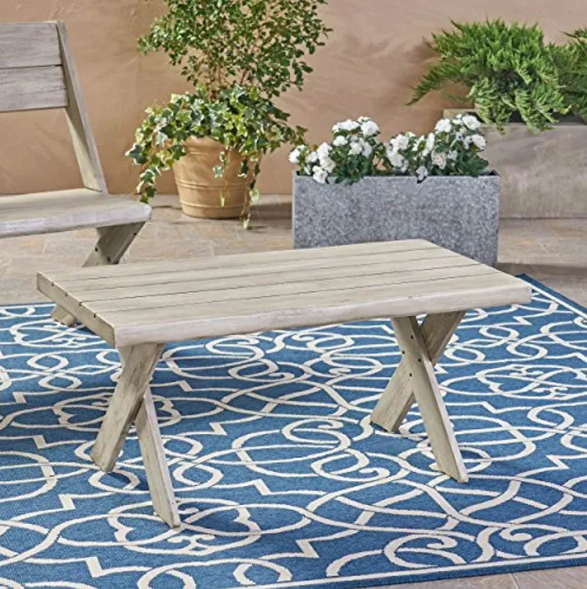 Great Deal Furniture Christopher Knight Home Irene Outdoor Acacia Wood Coffee Table, Sandblast Light Grey