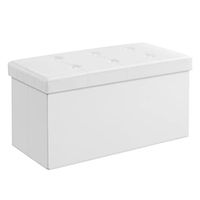 SONGMICS 30 Inches Folding Storage Ottoman Bench, Storage Chest, Footrest, Coffee Table, Padded Seat, Faux Leather, Holds up to 660 lb, White ULSF106